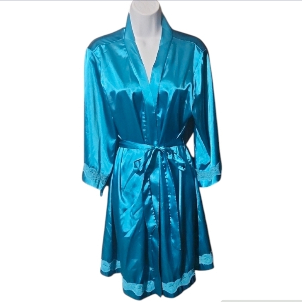 Ekouaer Teal Satin Robe